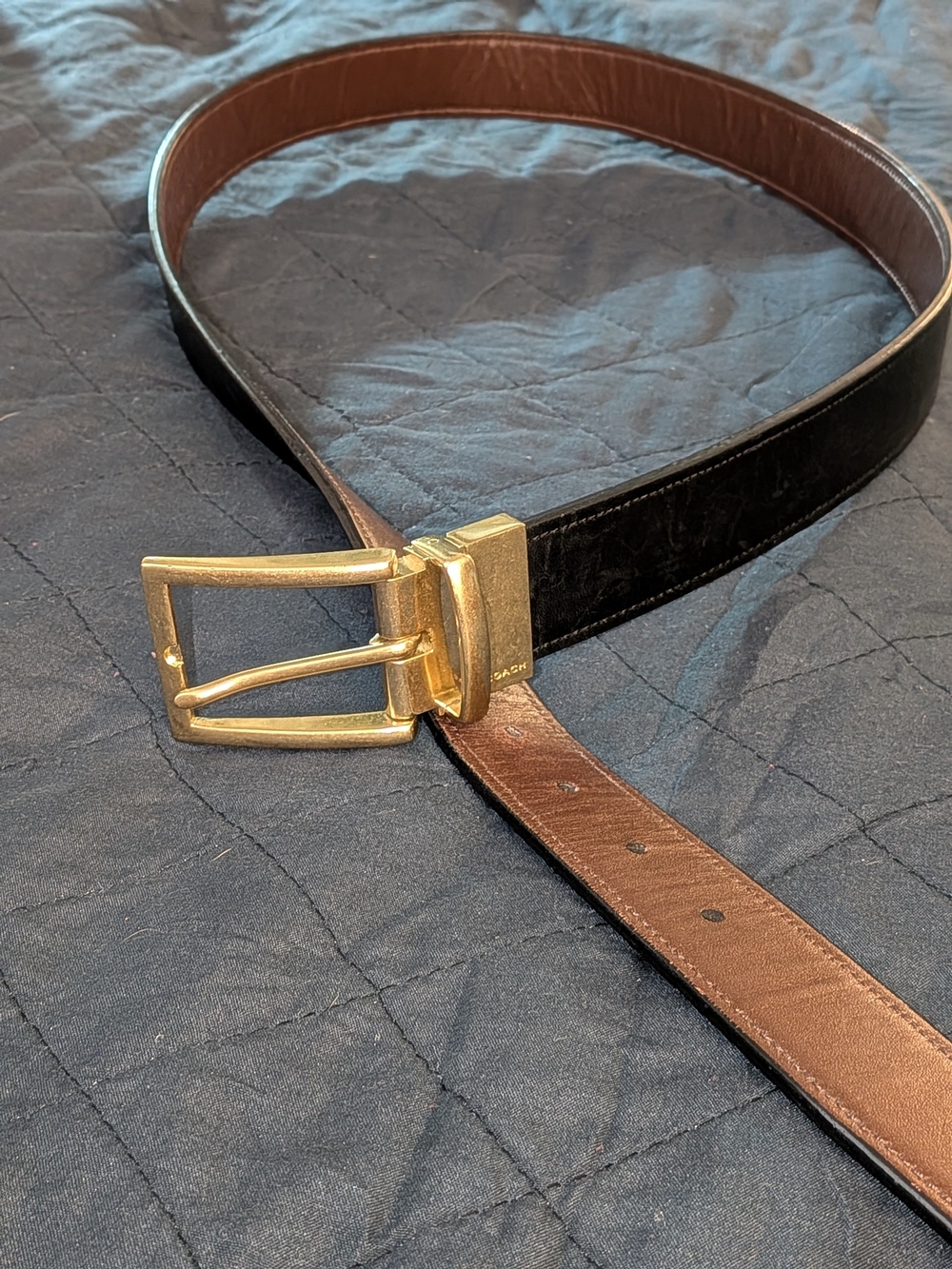 Coach Reversible Black and Brown Leather Belt with Gold Buckle
